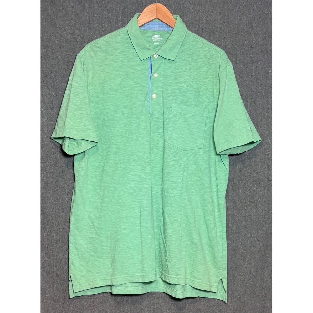 Izod Saltwater Mens Relaxed Classics Polo Shirt Green Slub Knit Cotton Large